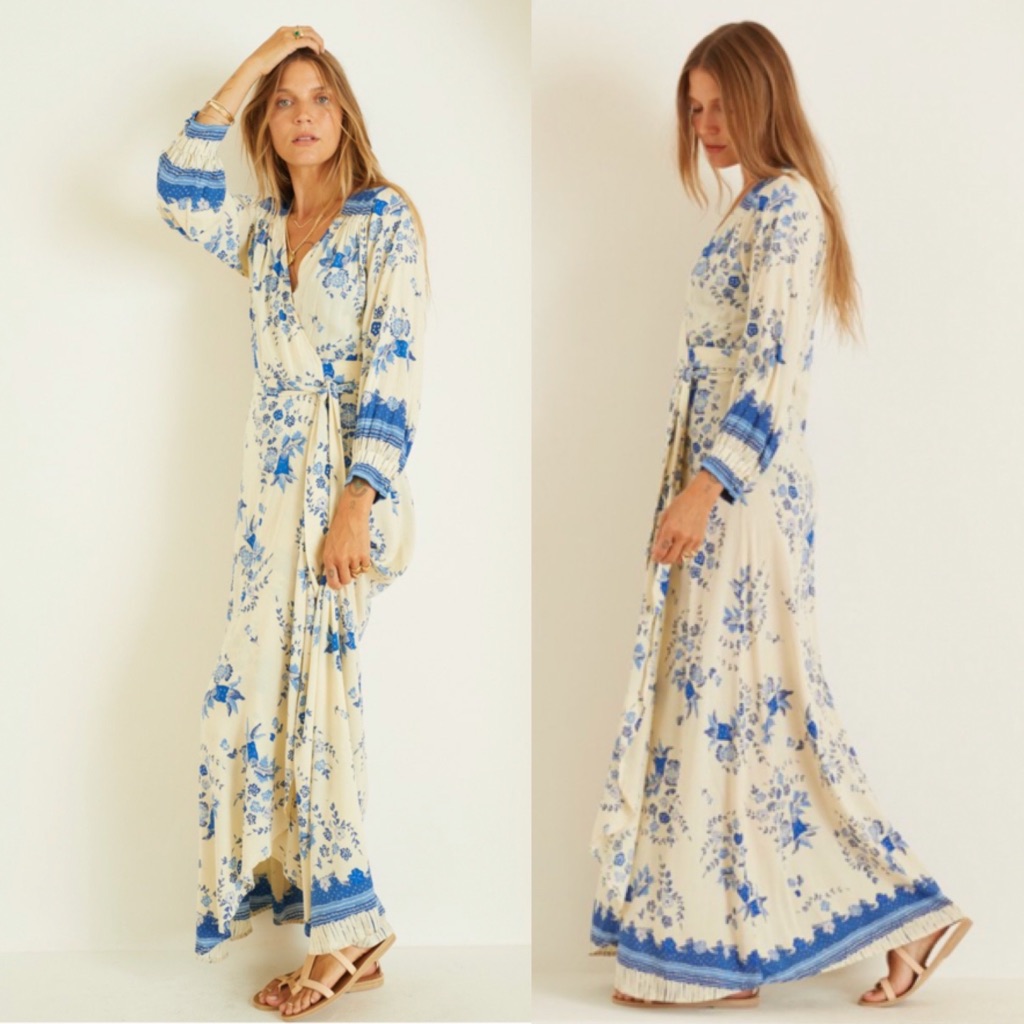 Natalie Martin Kate Long Sleeve Dress In Posey Print Bluebell